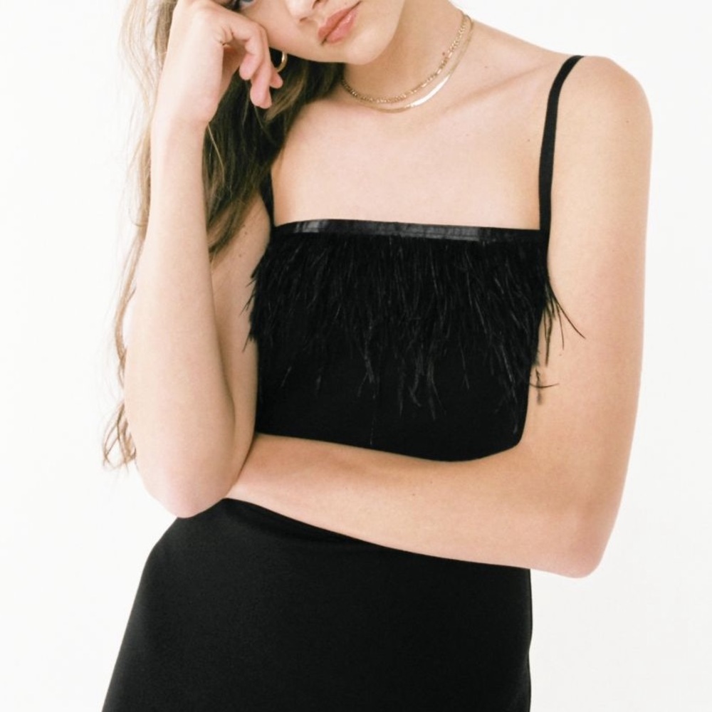 Urban Outfitters Clarissa Feather Trim Mini Dress